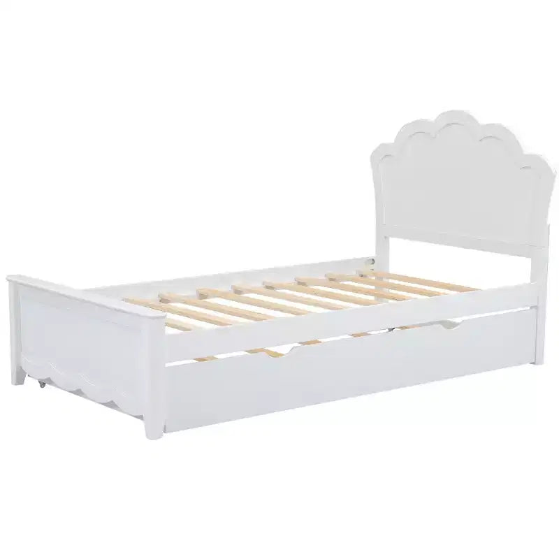 Lit plateforme simple avec tête de lit et lit gigogne, blanc