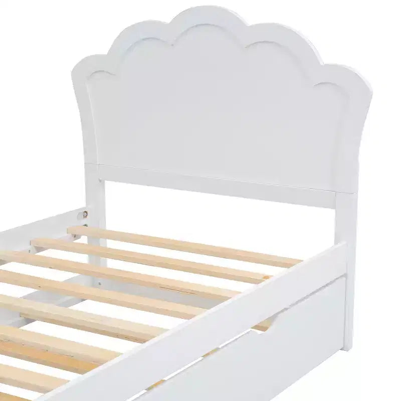 Lit plateforme simple avec tête de lit et lit gigogne, blanc