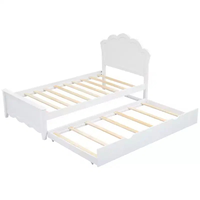 Lit plateforme simple avec tête de lit et lit gigogne, blanc