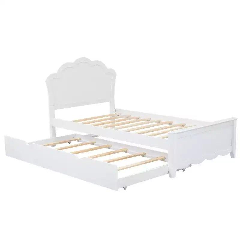 Lit plateforme simple avec tête de lit et lit gigogne, blanc