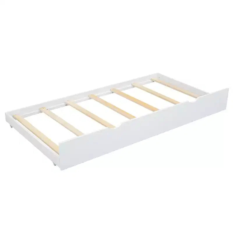 Lit plateforme simple avec tête de lit et lit gigogne, blanc