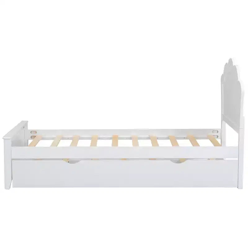 Lit plateforme simple avec tête de lit et lit gigogne, blanc