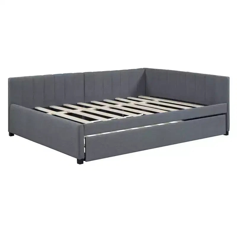 Lit de repos rembourré pleine grandeur avec lit gigogne double, facile à monter, gris