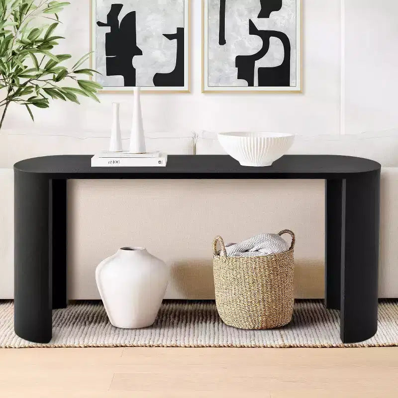 Console d'entrée ovale moderne de 60 pouces, table de canapé effet bois avec pieds en C, table de couloir pour salon, hall d'entrée ou derrière le canapé