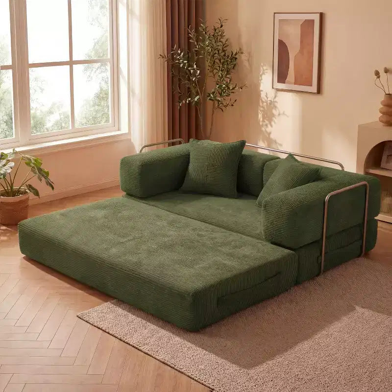 Canapé-lit pliable cinq-en-un de 65 po avec cadre en métal, en velours côtelé