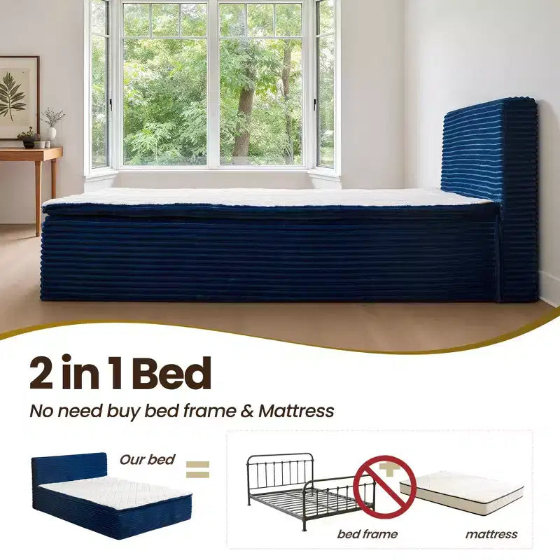 Lit Queen size avec tête de lit – Déballez et dépliez, prêt en 72h, isolation des mouvements, soutien ferme moyen