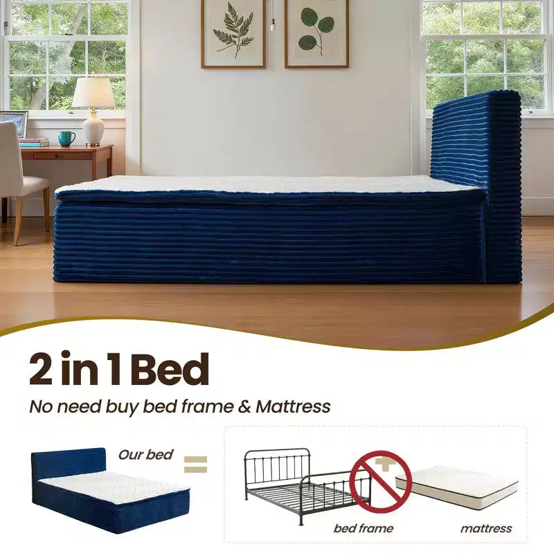 Lit Queen size avec tête de lit – Déballez et dépliez, prêt en 72h, isolation des mouvements, soutien ferme moyen