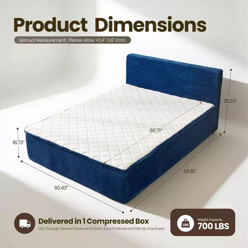 Lit Queen size avec tête de lit – Déballez et dépliez, prêt en 72h, isolation des mouvements, soutien ferme moyen