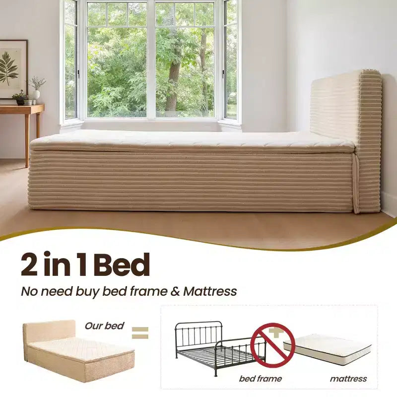 Lit Queen size avec tête de lit – Déballez et dépliez, prêt en 72h, isolation des mouvements, soutien ferme moyen