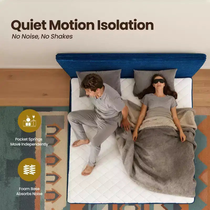 Lit Queen size avec tête de lit – Déballez et dépliez, prêt en 72h, isolation des mouvements, soutien ferme moyen