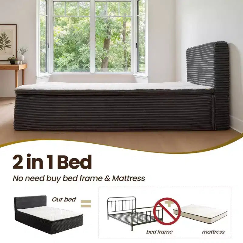 Lit Queen size avec tête de lit – Déballez et dépliez, prêt en 72h, isolation des mouvements, soutien ferme moyen