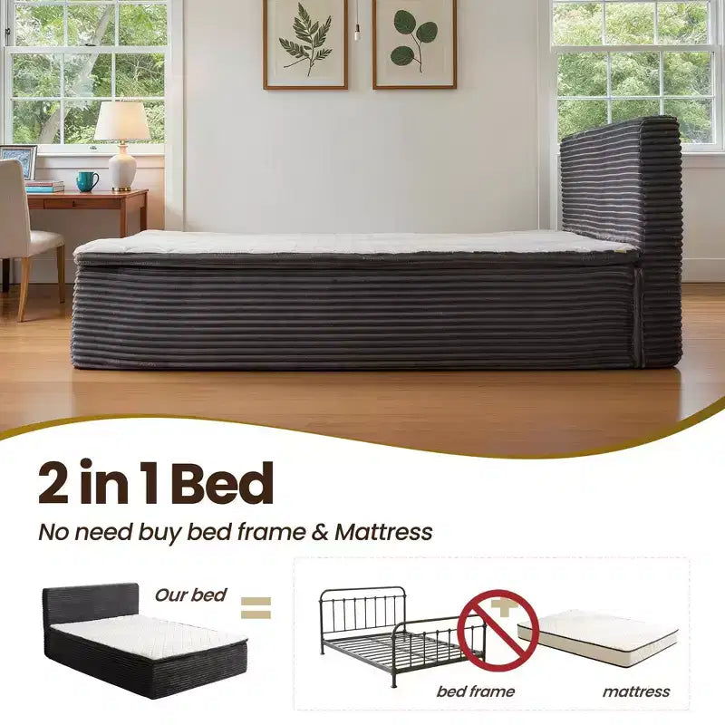 Lit Queen size avec tête de lit – Déballez et dépliez, prêt en 72h, isolation des mouvements, soutien ferme moyen