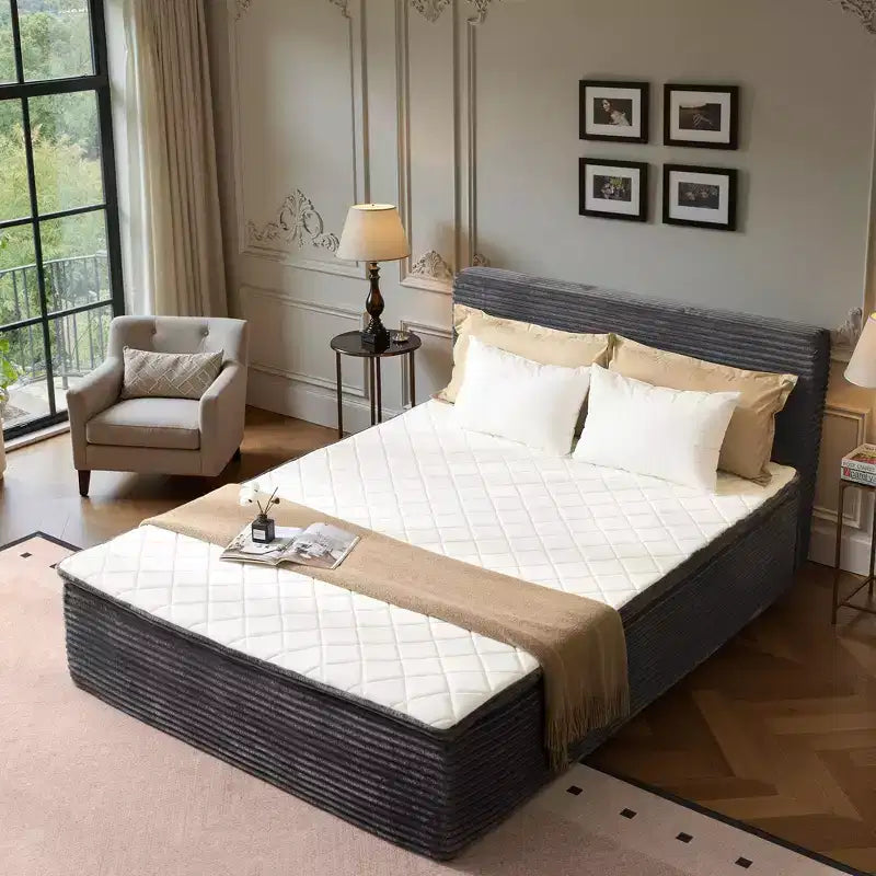 Lit Queen size avec tête de lit – Déballez et dépliez, prêt en 72h, isolation des mouvements, soutien ferme moyen