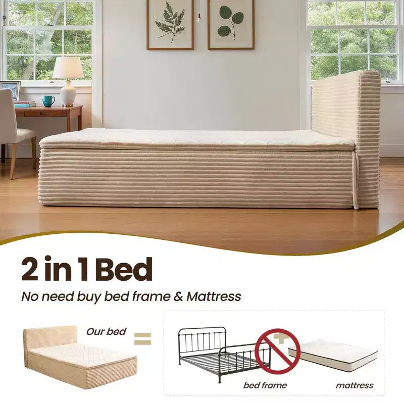 Lit Queen size avec tête de lit – Déballez et dépliez, prêt en 72h, isolation des mouvements, soutien ferme moyen