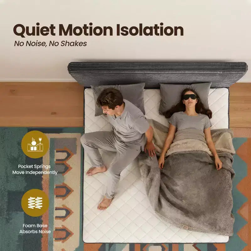Lit Queen size avec tête de lit – Déballez et dépliez, prêt en 72h, isolation des mouvements, soutien ferme moyen
