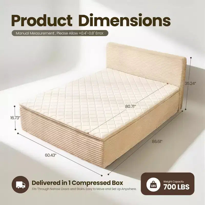Lit Queen size avec tête de lit – Déballez et dépliez, prêt en 72h, isolation des mouvements, soutien ferme moyen