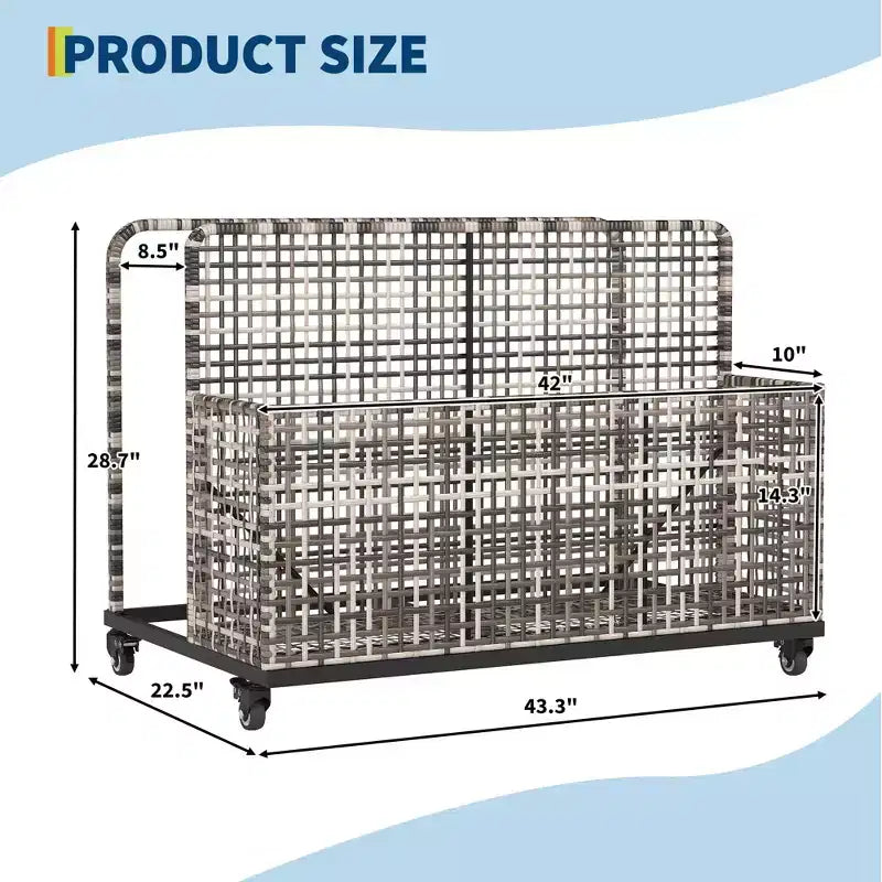 Organisateur de rangement flottant pour piscine avec roulettes, Caddy de piscine en rotin PE tressé résistant aux intempéries et panier de rangement de jouets pour piscine, patio et terrasse