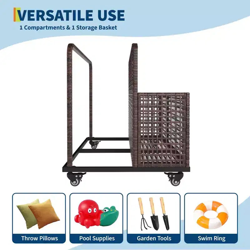 Organisateur de rangement flottant pour piscine avec roulettes, Caddy de piscine en rotin PE tressé résistant aux intempéries et panier de rangement de jouets pour piscine, patio et terrasse