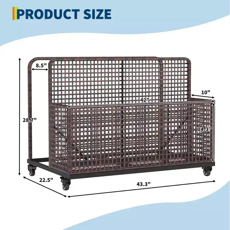 Organisateur de rangement flottant pour piscine avec roulettes, Caddy de piscine en rotin PE tressé résistant aux intempéries et panier de rangement de jouets pour piscine, patio et terrasse