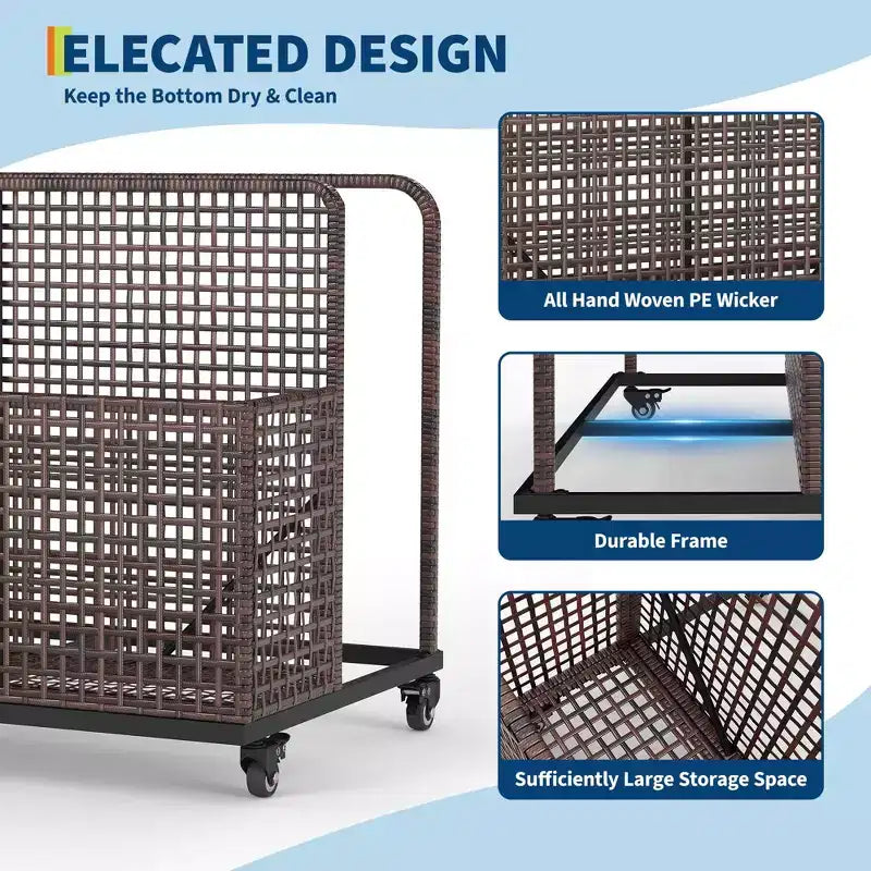 Organisateur de rangement flottant pour piscine avec roulettes, Caddy de piscine en rotin PE tressé résistant aux intempéries et panier de rangement de jouets pour piscine, patio et terrasse