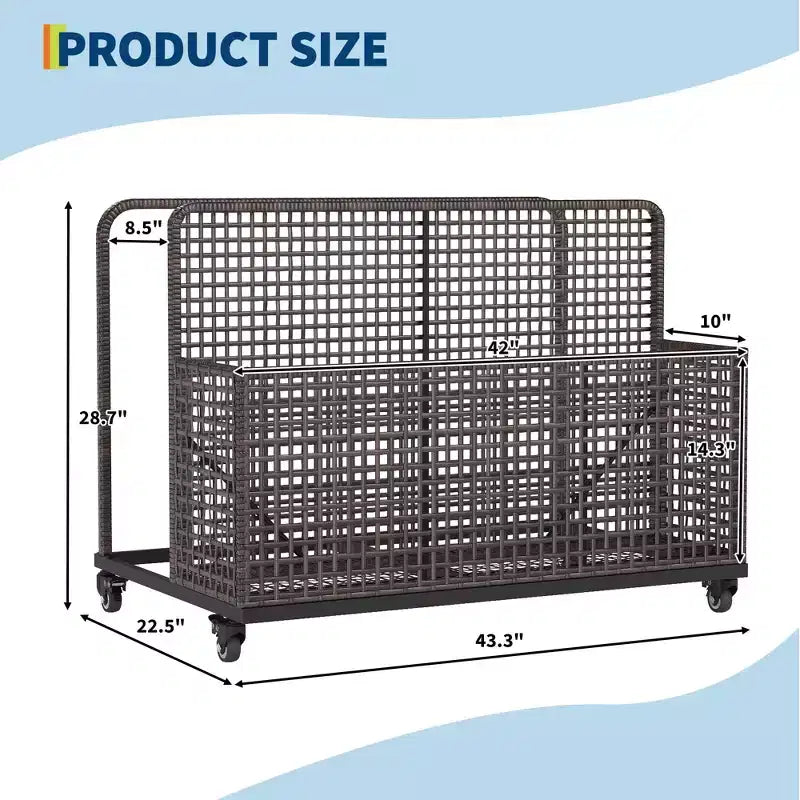 Organisateur de rangement flottant pour piscine avec roulettes, Caddy de piscine en rotin PE tressé résistant aux intempéries et panier de rangement de jouets pour piscine, patio et terrasse