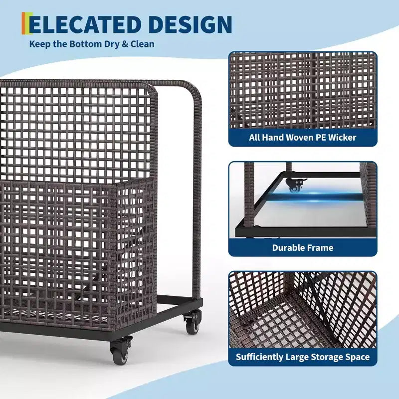 Organisateur de rangement flottant pour piscine avec roulettes, Caddy de piscine en rotin PE tressé résistant aux intempéries et panier de rangement de jouets pour piscine, patio et terrasse