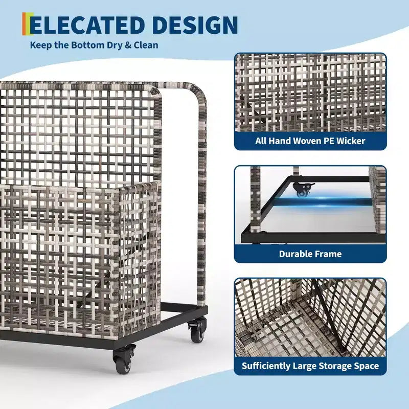Organisateur de rangement flottant pour piscine avec roulettes, Caddy de piscine en rotin PE tressé résistant aux intempéries et panier de rangement de jouets pour piscine, patio et terrasse