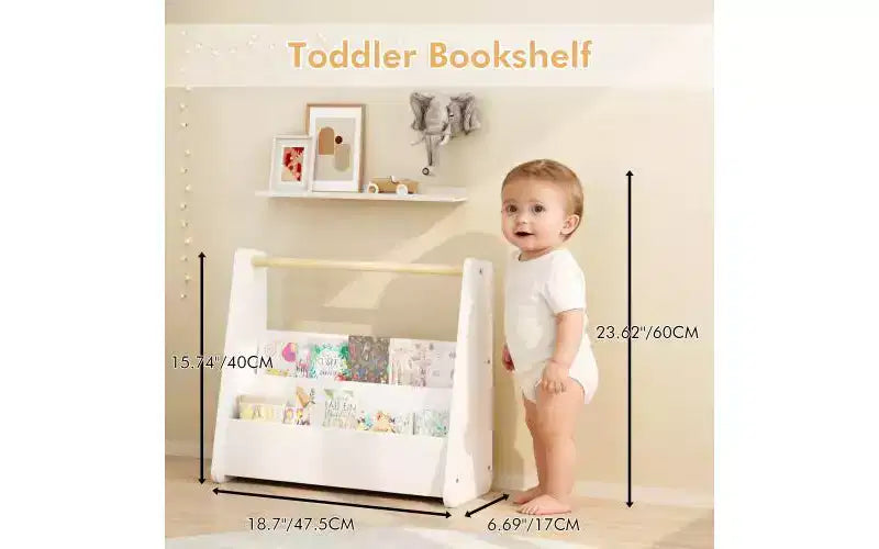 Étagère à livres pour enfants avec poignée en bois, bibliothèque à 2 niveaux pour chambre à coucher ou salle de jeux