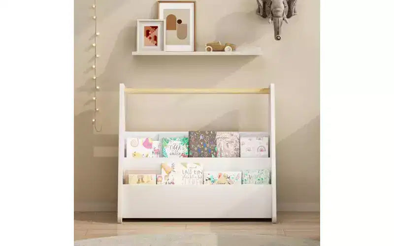 Étagère à livres pour enfants avec poignée en bois, bibliothèque à 2 niveaux pour chambre à coucher ou salle de jeux