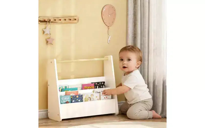 Étagère à livres pour enfants avec poignée en bois, bibliothèque à 2 niveaux pour chambre à coucher ou salle de jeux