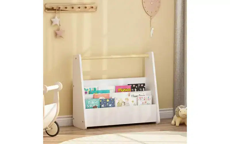 Étagère à livres pour enfants avec poignée en bois, bibliothèque à 2 niveaux pour chambre à coucher ou salle de jeux