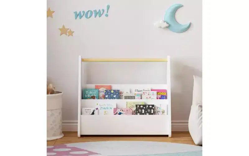 Étagère à livres pour enfants avec poignée en bois, bibliothèque à 2 niveaux pour chambre à coucher ou salle de jeux