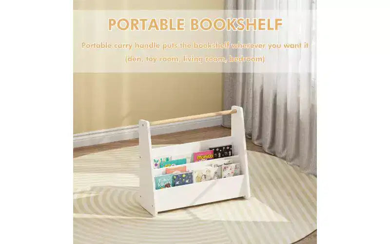 Étagère à livres pour enfants avec poignée en bois, bibliothèque à 2 niveaux pour chambre à coucher ou salle de jeux