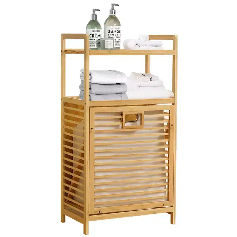 Panier à linge en bambou avec étagère