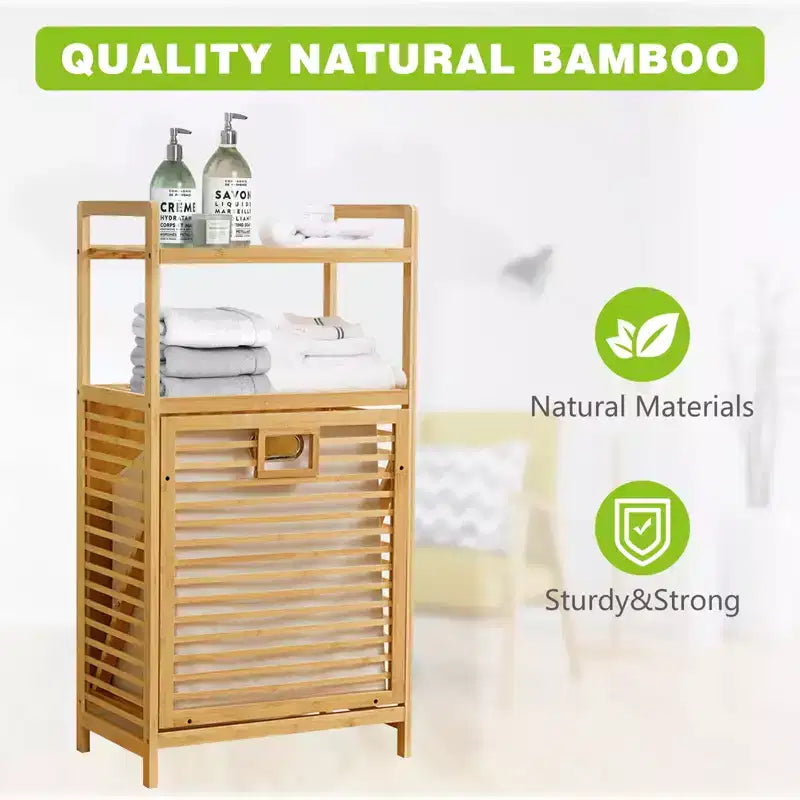 Panier à linge en bambou avec étagère
