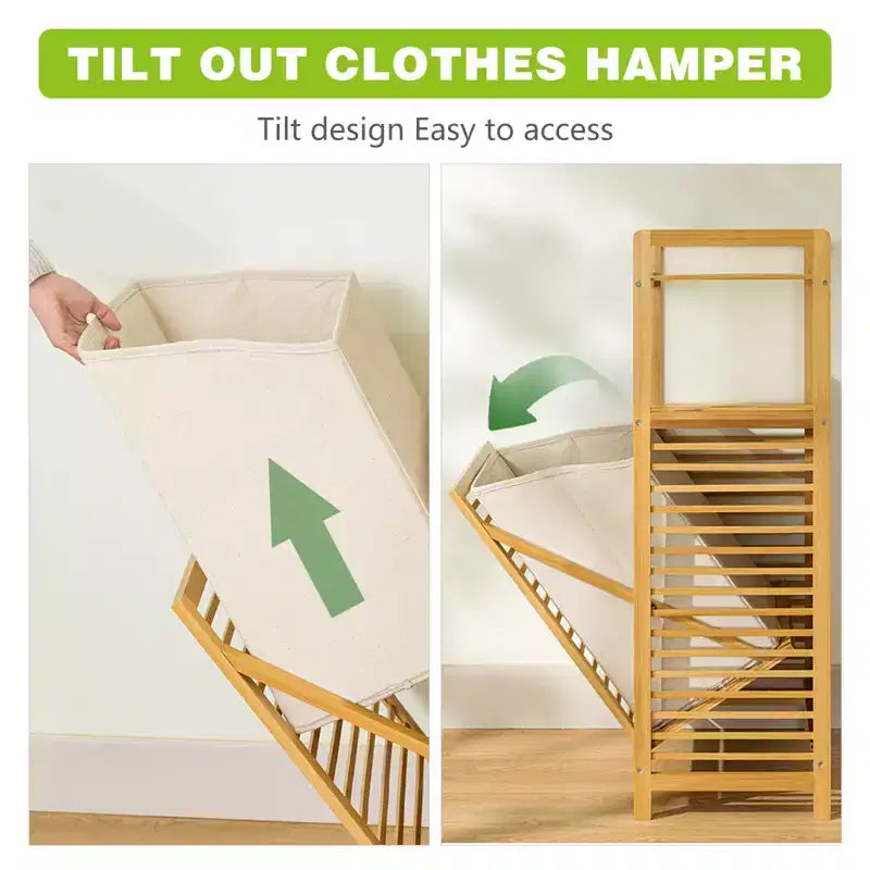 Panier à linge en bambou avec étagère