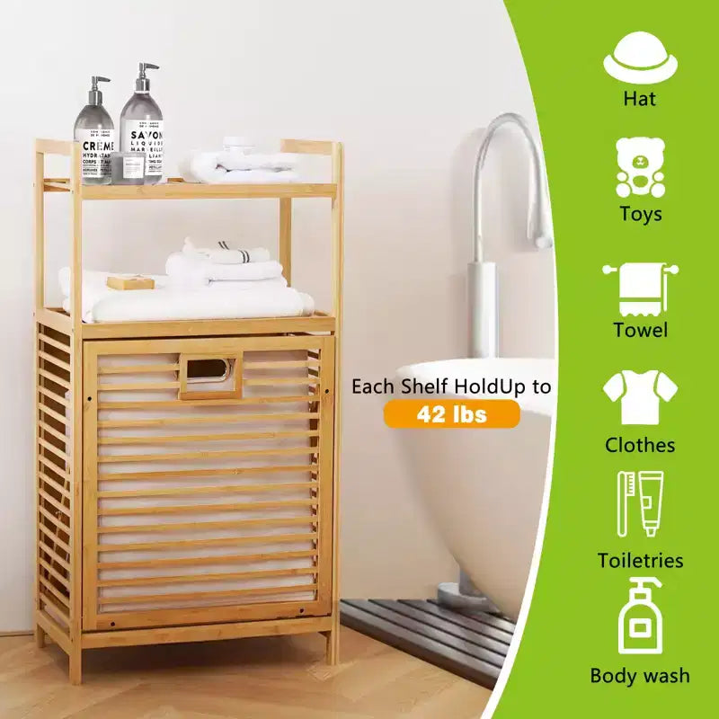 Panier à linge en bambou avec étagère