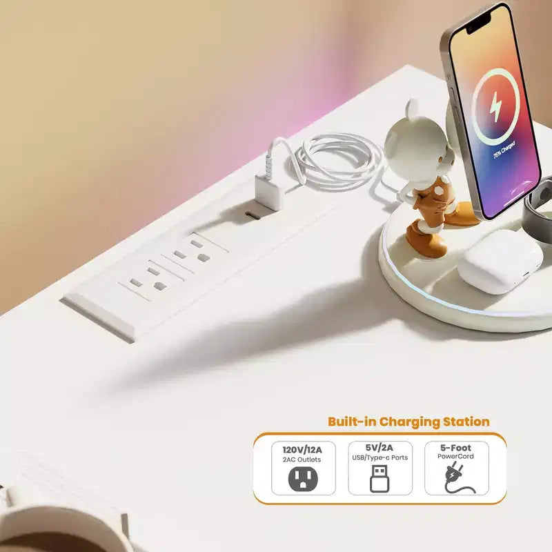 Commode à 9 tiroirs avec lumière LED et station de recharge, meuble TV et organisateur de maison