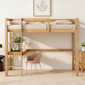 Lit mezzanine double surélevé avec barrière de sécurité, bureau intégré et échelle