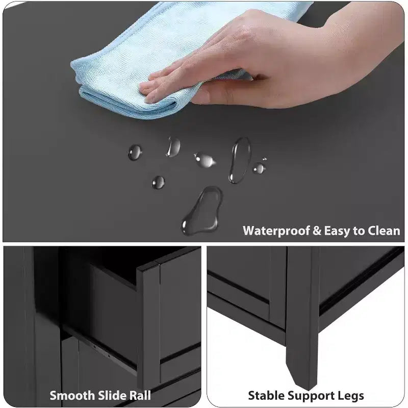 Commode large de 137 cm à 6 tiroirs pour chambre, entrée et couloir – Noir