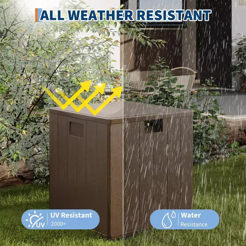 Boîte de rangement de terrasse étanche en résine de 300 litres – Rangement verrouillable pour coussins, outils de jardin et accessoires de piscine, marron