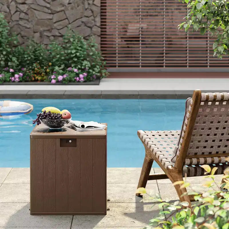 Boîte de rangement de terrasse étanche en résine de 300 litres – Rangement verrouillable pour coussins, outils de jardin et accessoires de piscine, marron