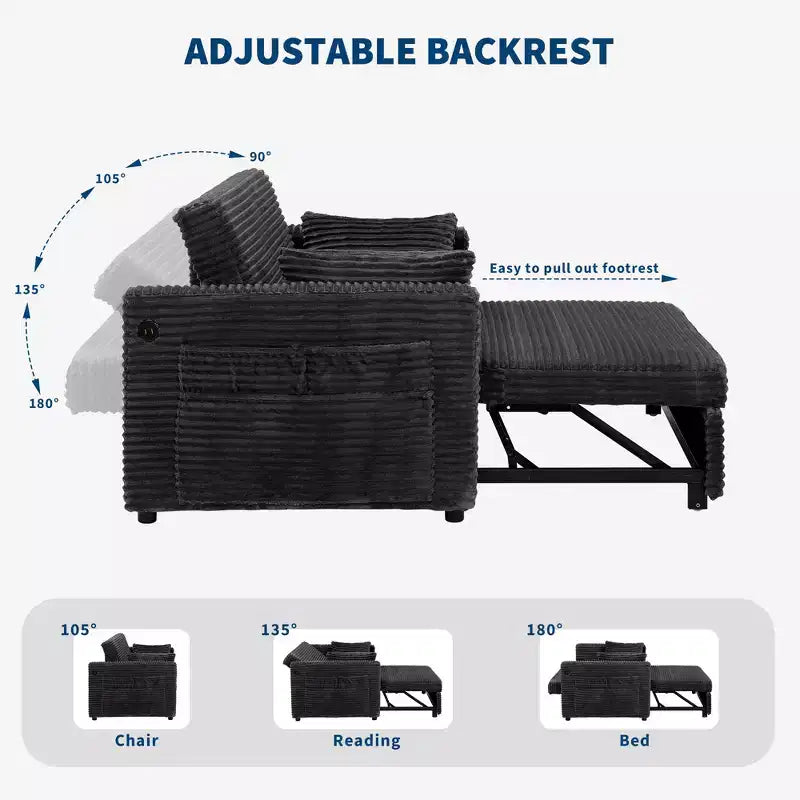 Canapé-lit convertible causeuse avec dossier réglable, fauteuil inclinable gigogne peu encombrant pour petits appartements