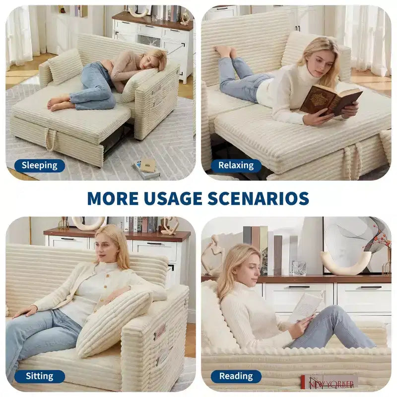 Canapé-lit convertible causeuse avec dossier réglable, fauteuil inclinable gigogne peu encombrant pour petits appartements