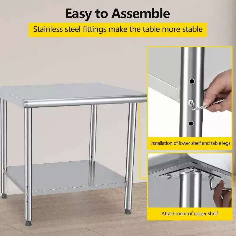 Table de préparation en acier inoxydable 30 x 24 pouces avec étagère réglable et roulettes, table de travail commerciale robuste