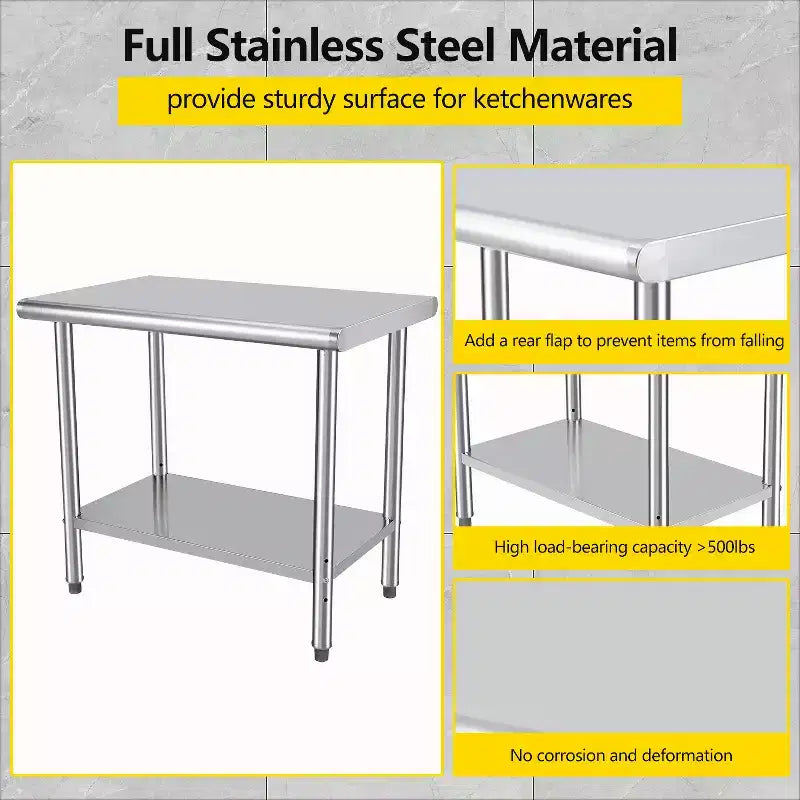 Table de préparation en acier inoxydable 30 x 24 pouces avec étagère réglable et roulettes, table de travail commerciale robuste
