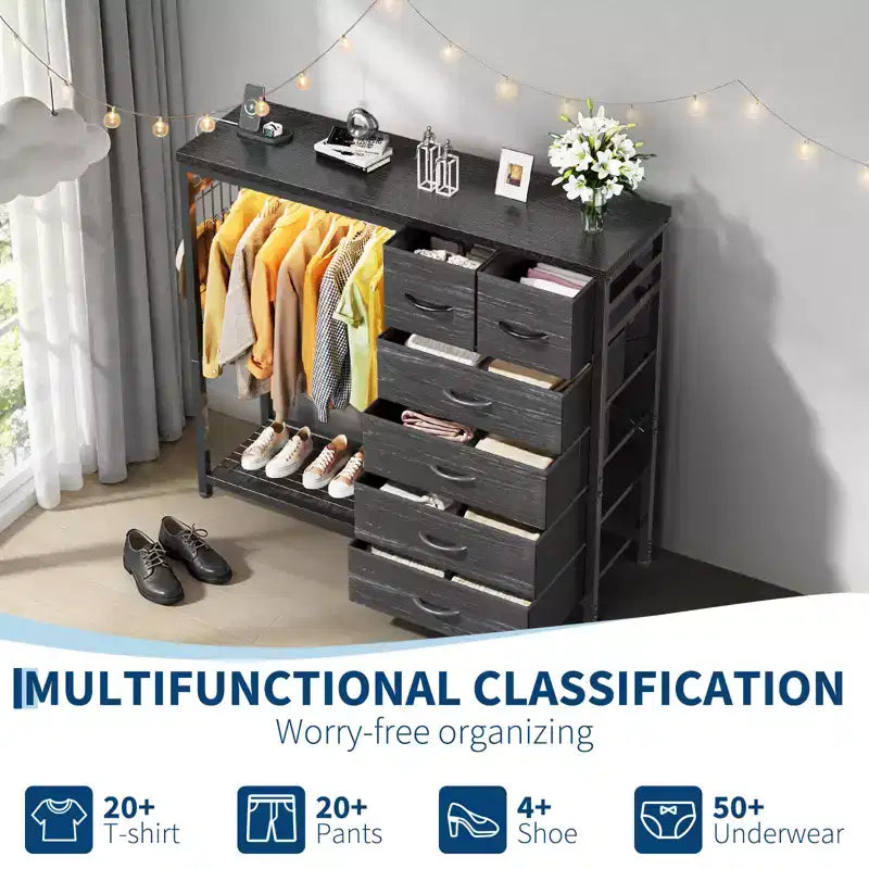 Commode avec penderie et tiroirs, commode en tissu réversible pour chambre et bureau