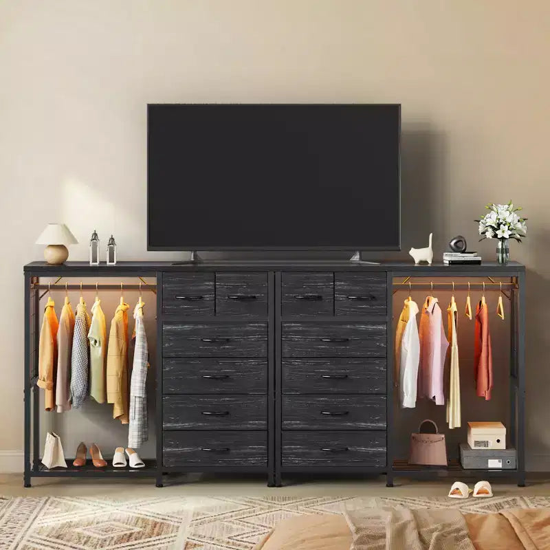 Commode avec penderie et tiroirs, commode en tissu réversible pour chambre et bureau