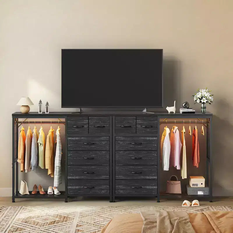 Commode avec penderie et tiroirs, commode en tissu réversible pour chambre et bureau