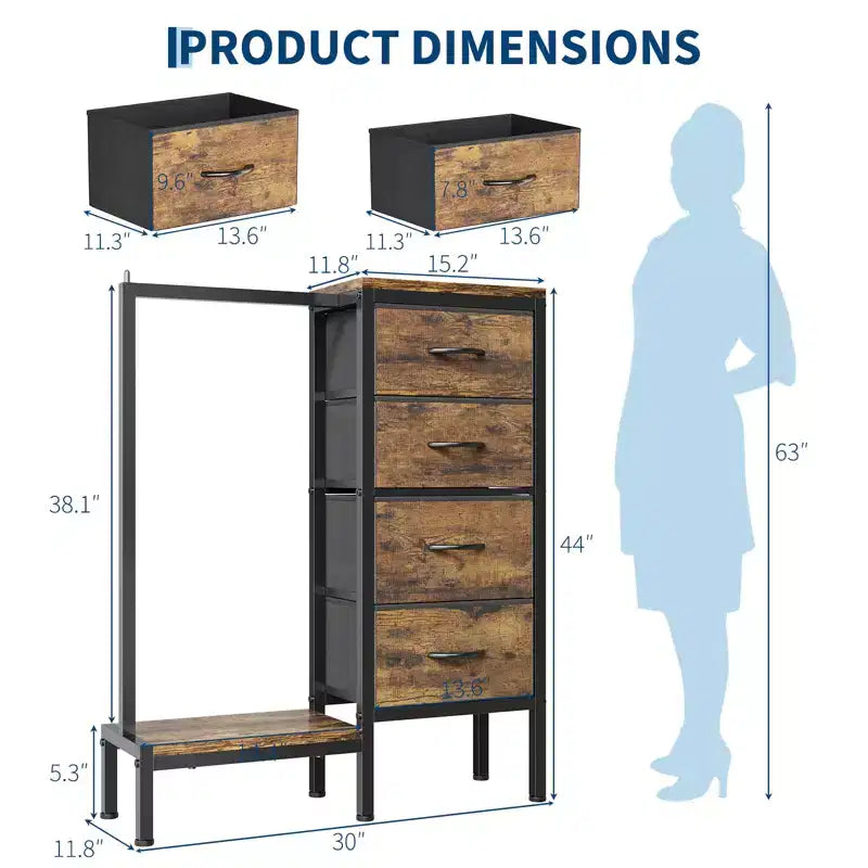 Commode avec penderie et tiroirs, commode en tissu réversible pour chambre et bureau